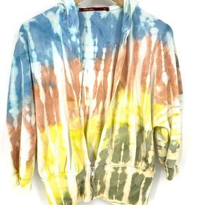 Barbara Lesser Fibers Tie Dye T Shirt Hoodie Low Zip Front XL